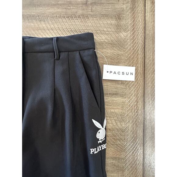 NWT Pacsun Playboy Black Boyfriend Fit Wide Leg Embroidered Bunny Logo Pants XS - Picture 6 of 16